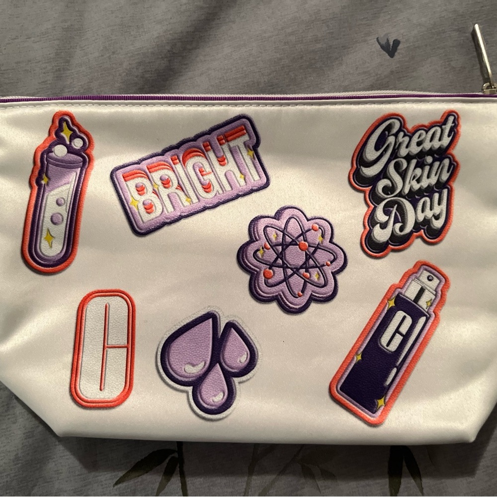 White Cosmetic Pouch with Colorful Patches
